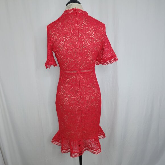 Bardot Lace Dress Medium Red Ruffle Mini - Picture 6 of 9